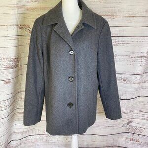 Nautica Peacoat Womens Size Large Button Front Wool Blend Charcoal Gray